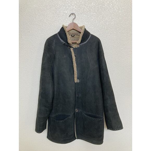 Vintage Sawyer of Napa sherling rancher coat long black large suede leather
